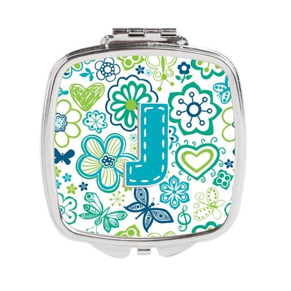 Carolines Treasures Carolines Treasures CJ2006-JSCM Letter J Flowers & Butterflies Teal Blue Compact Mirror CJ2006-JSCM - main